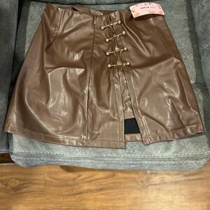 SHEIN Brown Faux Leather Midi Skirt